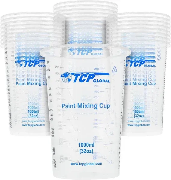 32 Ounce (1000ml) Disposable Flexible Clear Graduated Plastic Mixing Cups - B...