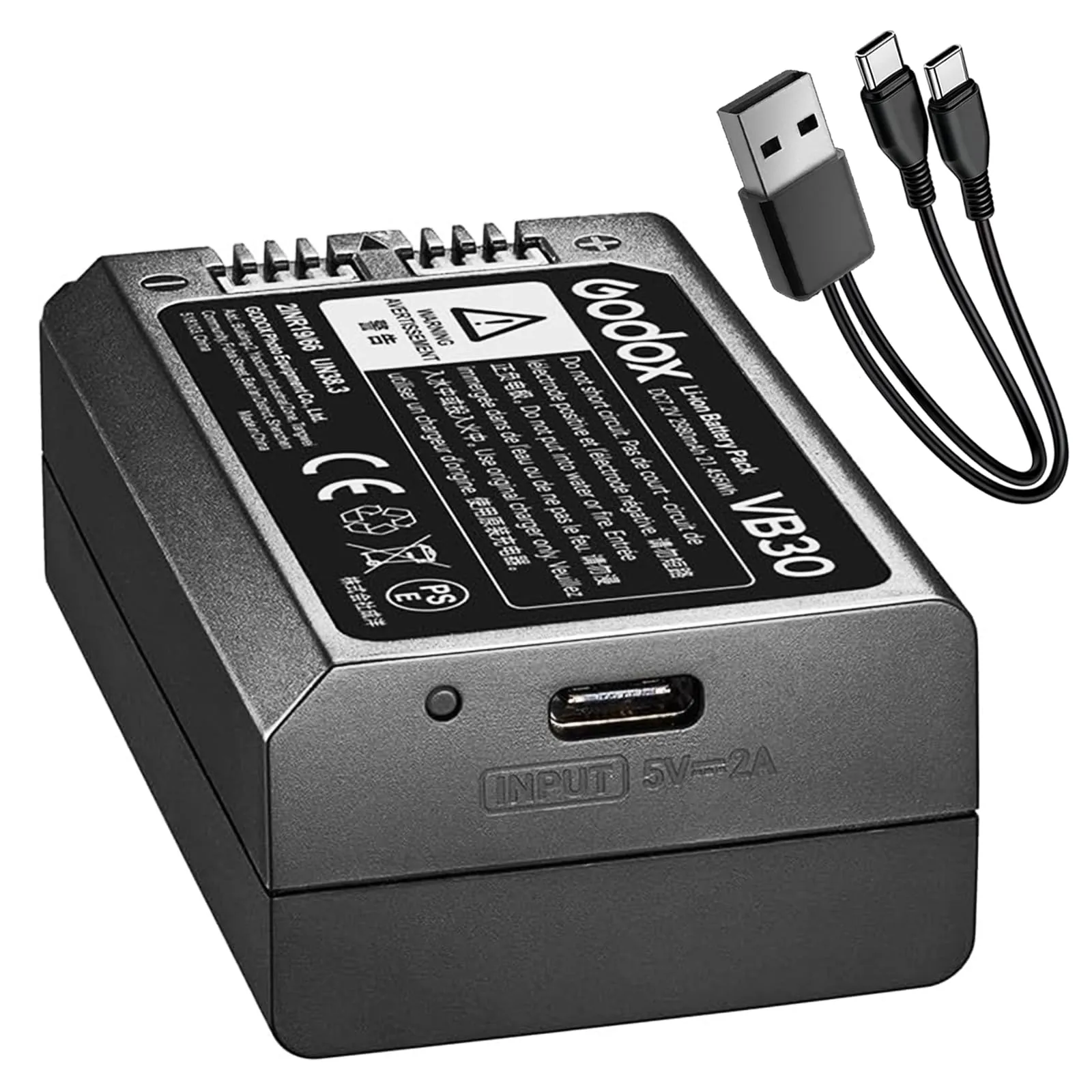 GODOX VB30 V1 PRO Battery with 𝟮 𝗶𝗻 𝟭 Charging 𝗖𝗮𝗯𝗹𝗲, V1 Battery 𝐓𝐲𝐩𝐞-𝐂 𝐂𝐡𝐚𝐫𝐠𝐞 DC7.2V 2980mAh 21.456Wh Li-ion Battery Compatible V1 PRO V1 AD100PRO V860III V850III