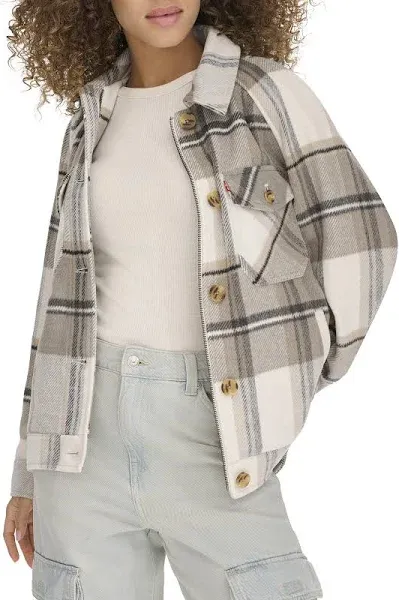 Levi&#x27;s Women&#x27;s Zoe Relaxed Wool Blend Plaid Jacket Shacket Medium