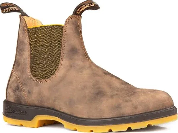 Blundstone 1944 Men's Classics Chelsea Boots with Yellow Soles, Rustic Brown / Mustard Black Premium Water Resistant Leather with a Cushioned Midsole and Elastic Side, 8.5 UK