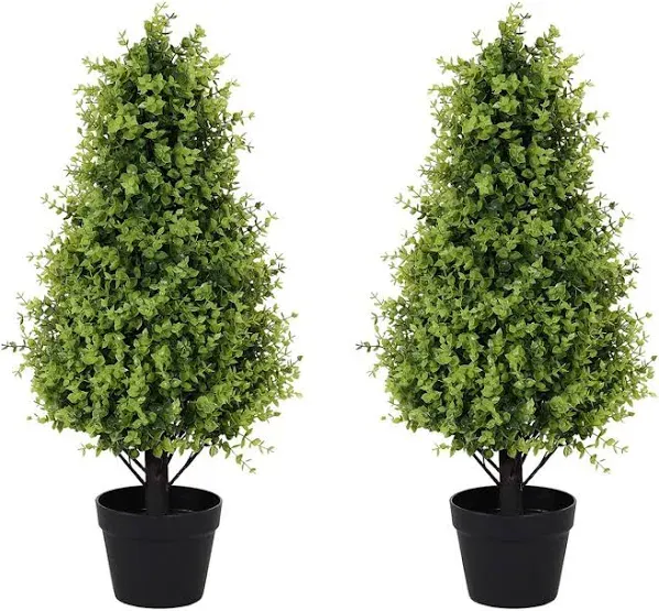 2.5ft Topiary Trees Artificial Outdoor Set of 2 Pack, 30 Inch Faux Boxwood Plants Outdoor UV Resistant Fake Evergreen Bushes and Shrubs for Front Porch Patio Outside Planter Decor 2 Pcs