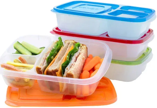 Easylunchboxes Bento Lunch Boxes Reusable 3-Compartment Food Containers for School, Work, and Travel