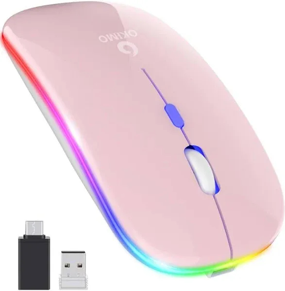 【Upgrade】 LED Wireless Mouse, Slim Silent Mouse 2.4G Portable Mobile Optical Office Mouse with USB & Type-c Receiver, 3 Adjustable DPI Levels for Notebook, PC, Laptop, Computer, MacBook (Rose Gold)