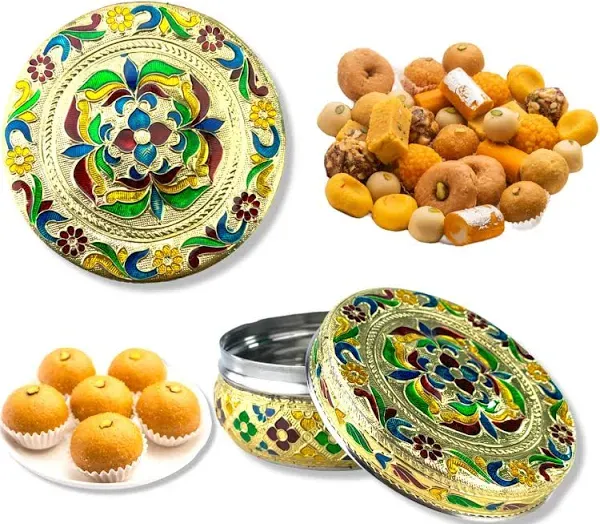 Buy 4ct decorative sweet box stainless steel small round storage box meenakari