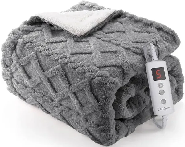 CAROMIO Electric Blanket Thick Tufted Sherpa Heated Blanket 10 Heating Levels and 10 Time Settings