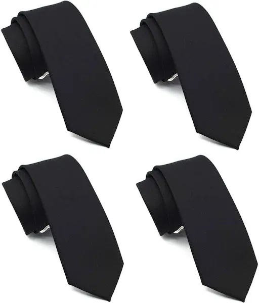 Skinny Solid Ties for Men, 2.5 inch Matte Black Slim Neckties Bulk for Weddin...