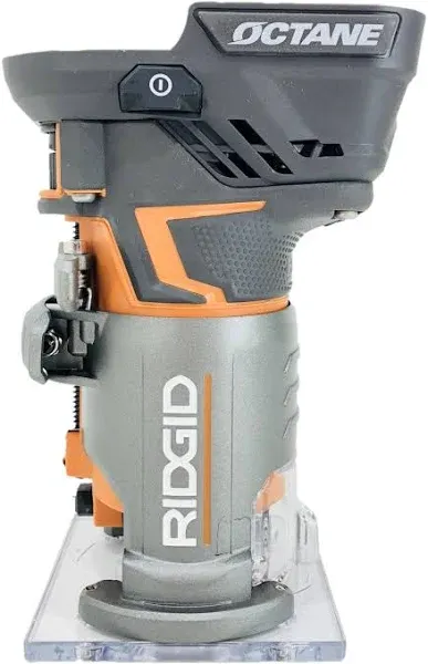 RIDGID R860443B 18-Volt OCTANE Cordless Brushless Compact Fixed Base Router with 1/4 in. Bit, Round and Square Bases, and Collet Wrench Orange