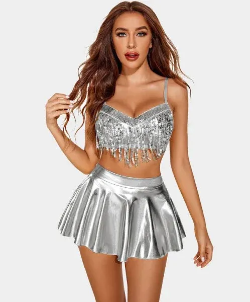 Rave Outfits Sequin Fringe Costume Set