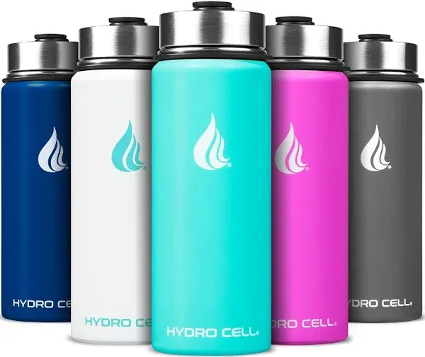 14oz White/Pink Hydro Cell Wide Mouth Stainless Steel Water Bottle