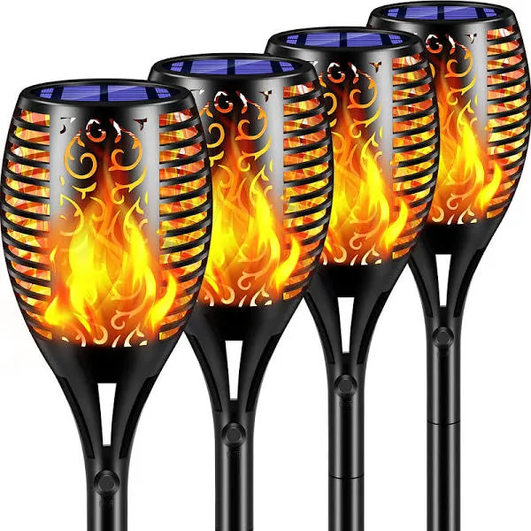 Solar Torches Lights 99 LED Flickering Flame Waterproof Patio Lighting 43″ 4 Pk