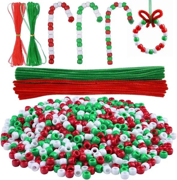 Christmas Beaded Ornament Kit, Include 1000 Pieces Red Green White Plastic Be...