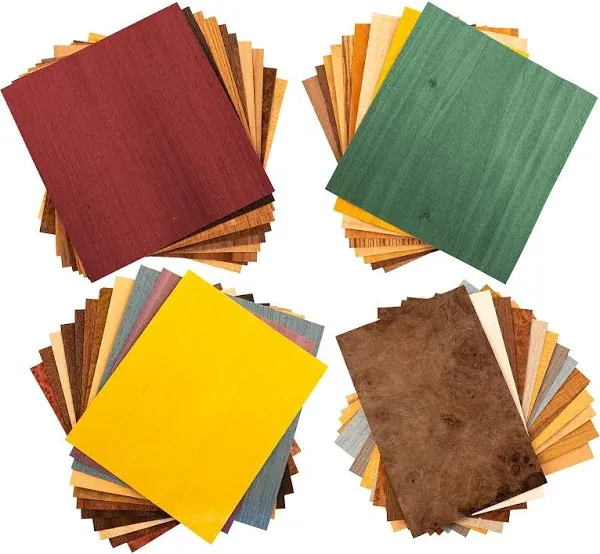 Peachtree Woodworking Supply Veneer Variety Pack for Marquetry and Inlay Work with 15 Square Feet of Domestic • Exotic • Various Grain and Color Dyed