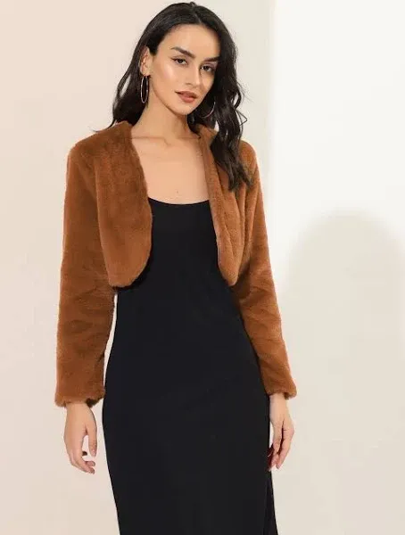 Faux Fur Evening Open Front Bolero Cropped Jacket Shrug