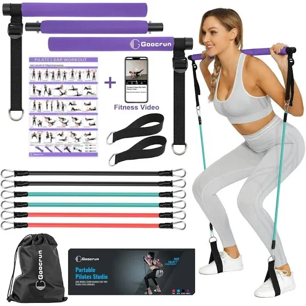 Portable Pilates Bar Kit with Resistance Bands for Men and Women - 3 Set Exer...