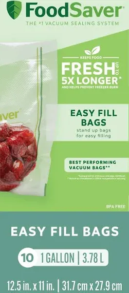 FoodSaver Easy Fill 1-Gallon Vacuum Sealer Bags | 1 Count (Pack of 1), Clear 