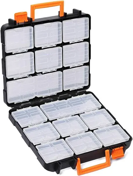 EMENTOL Tool Organizer Box with 16 Compartments, Durable Plastic Storage Box, Parts Organizers