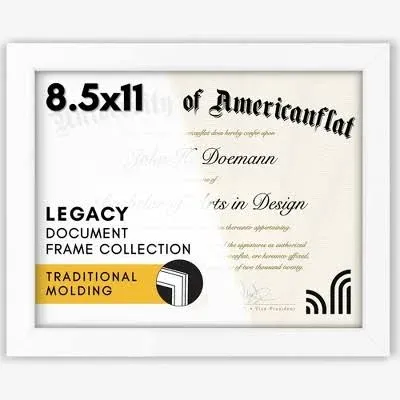 Americanflat 8.5x11 Diploma Frames in White with Shatter Resistant Glass - Certi