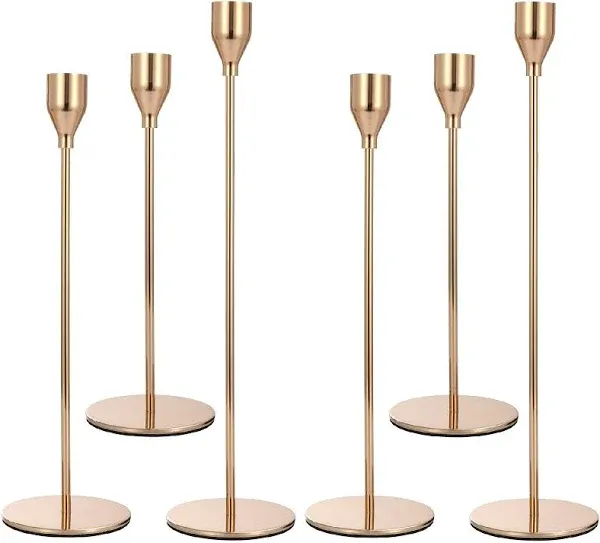 Set of 6 Gold Candle Holders for Taper Candles, Metal Gold Taper Candle Holder Decorative Candlestick Holders for Wedding, Dinning, Party, Home Decor, Fits 3/4 inch Thick Candle&Led Candles