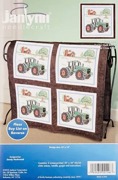 Janlynn Stamped Cross Stitch Quilt Blocks 15&#034;X15&#034; 6/Pkg-Tractor (Pack of 1)