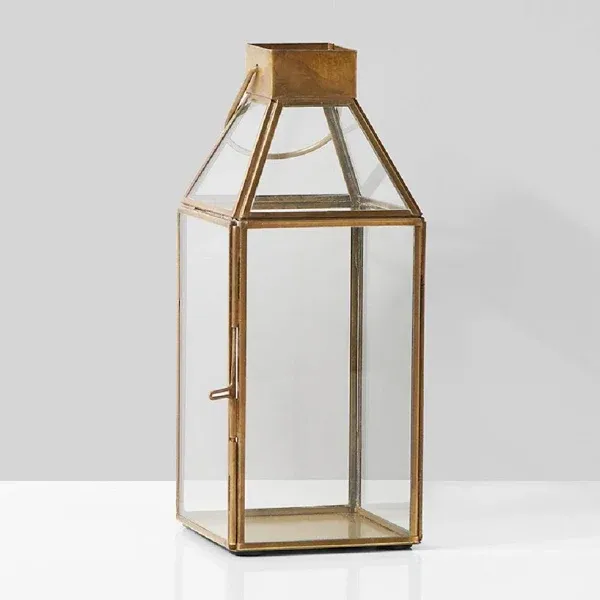 Small Size Square Gold Lantern, Measures 10 inches Tall, Sold Individually