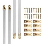 Adjustable White Swivel Sash Curtain Rods - Set of 4 with Brass Ends