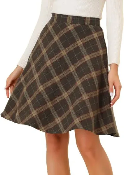 Allegra K Women's Plaids Vintage Tartan Elastic Waist Knee Length A-Line Skirt