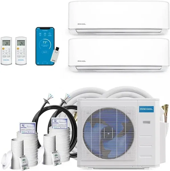 MRCOOL DIY Mini Split - 18,000 BTU 2 Zone Ductless Air Conditioner and Heat Pump with 25 ft. Install Kit, DIYM218HPW00C07