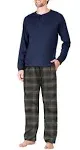 SLEEPHERO Men's Long Sleeve Flannel Pajama Set Navy with Green and Navy Plaid Large