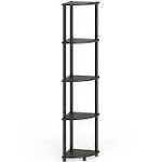 Furinno Turn-N-Tube 5 Tier Corner Display Rack Multipurpose Shelving Unit, Dark Brown Grain/Black