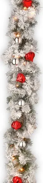 National Tree Company Snowy Bristle Pine Garland with Clear Lights