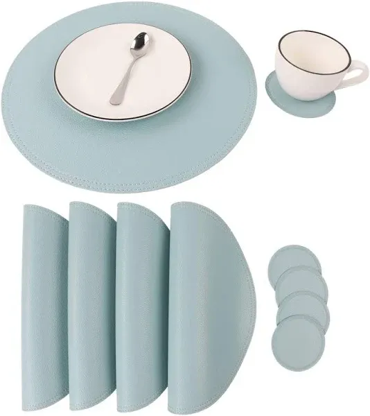 Faux Leather Round Placemats and Coasters, Disko Table Mats and Drink Spills Coasters