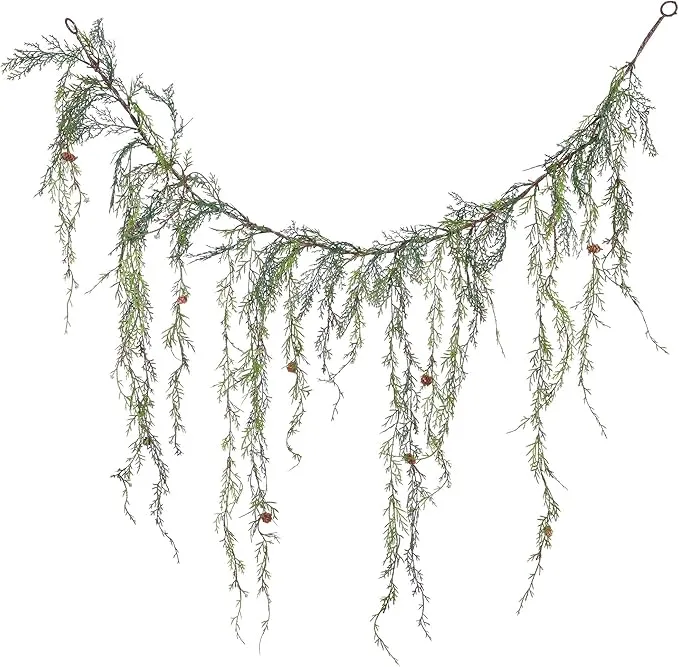 Vickerman 4' Long Weeping Cedar Artificial Christmas Garland, Unlit - Faux Cedar Christmas Garland - Indoor Seasonal Home Decor - Featuring Pine Cones