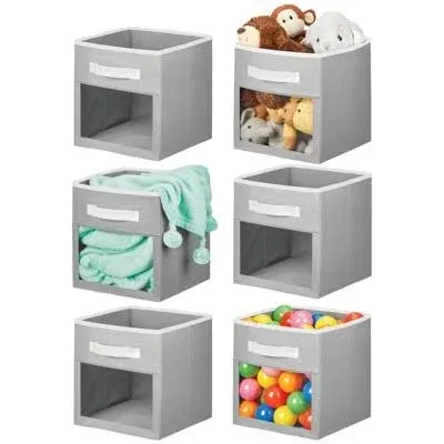 mDesign Fabric Baby Nursery Storage Cube with Front Window, 6 Pack - Gray/White