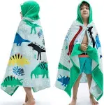 Beach Bath Towel with Hood for Kids Toddlers Boys Girls 2 to 7 Years,Oversize Extra Size 50"x30",Super Soft Absorbent Cotton for Bath/Pool/Beach Swim Coverups Bathrobe,Dinosaur Theme