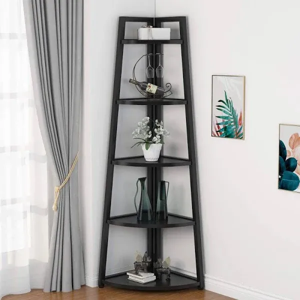 Tribesigns 70 inch Tall Corner Shelf 5 Tier Modern Corner Bookshelf Bookcase Industrial Corner Ladder Shelf Plant Stand for Living Room