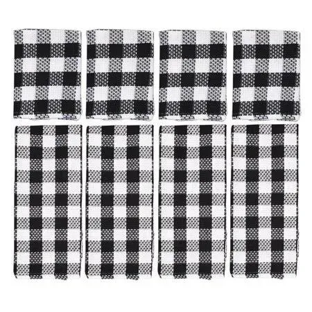 fillURbasket Buffalo Plaid Black Kitchen Towels and Dishcloths Set Check Dish Towels with Dishcloths for Washing Drying Dishes 100% Cotton 15”x 25”