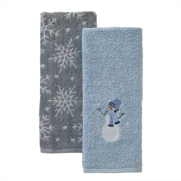  Christmas/Wint<wbr/>er Hand Towel 2pc Set for Bath/Kitchen/B<wbr/>ar &amp; Gift, Snowman Sled