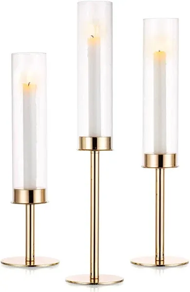 Mercer41 Gold Candle Holders Set of 3 for Glass Taper Candle Holders