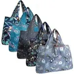 Wrapables Large Foldable Tote Nylon Reusable Grocery Bags, 5 Pack Nighttime Adventures