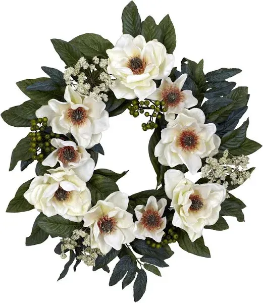 Nearly Natural 22" Magnolia Wreath