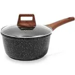 ESLITE LIFE Nonstick Sauce Pan with Lid, 1.5 QT Small Soup Pot QT, Black 