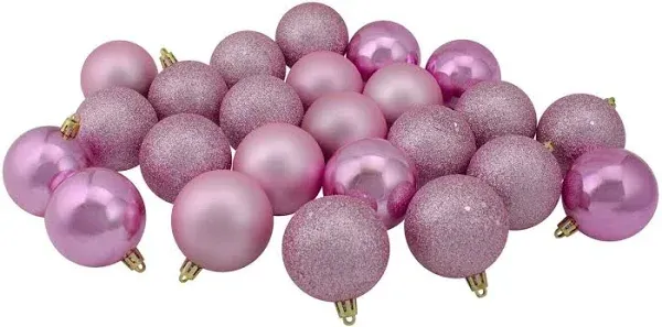 2.5" Bubblegum Pink Shatterproof Four-Finish Christmas Ball Ornaments Set of 60