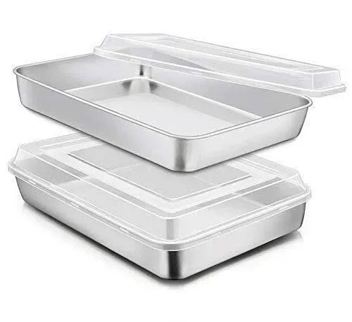 Stainless Steel Baking Pan with Lid, 12⅓ X 9¾ X 2 Inch Rectangle Sheet Cake Pans