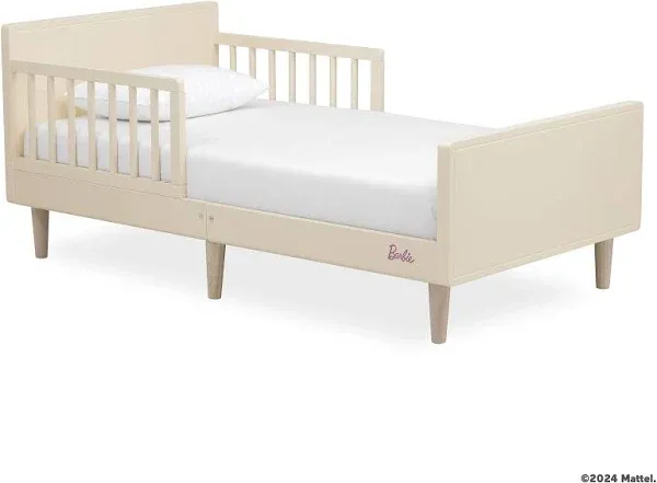 Evolur Barbie Los Altos Toddler Bed in Blush Pink, JPMA Certified, with Two Wooden Safety Side Rails & Low to Floor Design