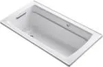 KOHLER K-1122-GH ARCHER 60 INCH X 32 INCH ACRYLIC DROP-IN RECTANGULAR SOAKING WHIRLPOOL BATHTUB WITH HEATED BUBBLE MASSAGE