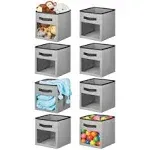 mDesign Fabric Nursery Storage Cube, Front Window/Handle, 8 Pack - Gray/Black