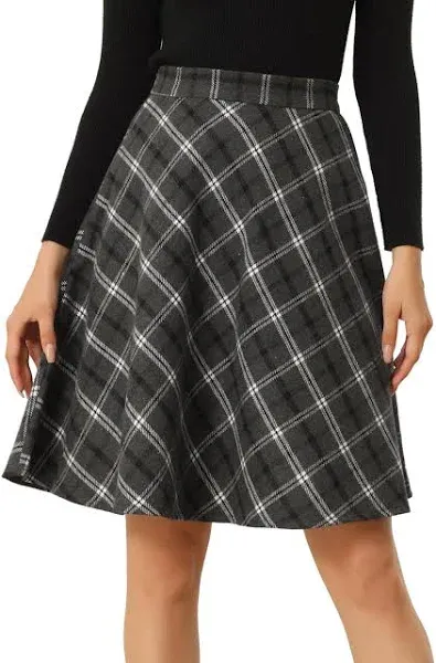 Allegra K Women's Plaids Vintage Tartan Elastic Waist Knee Length A-Line Skirt