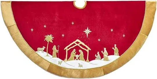 Kurt Adler 48" Red and Gold Religious Tree Skirt