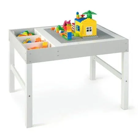 3 in 1 Wooden Kids Table with Storage and Double-Sided Tabletop-White TP10074WH