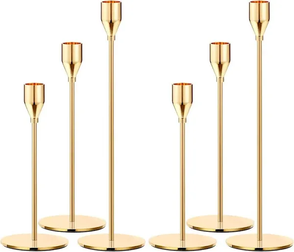 Candle Holder Metal Gold Taper for Wedding Dinning Party 3/4 Inch Candle 6Set